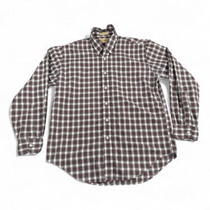 Vintage LL Bean Shirt Adult LARGE White Red Plaid Single Needle Tailoring 80s